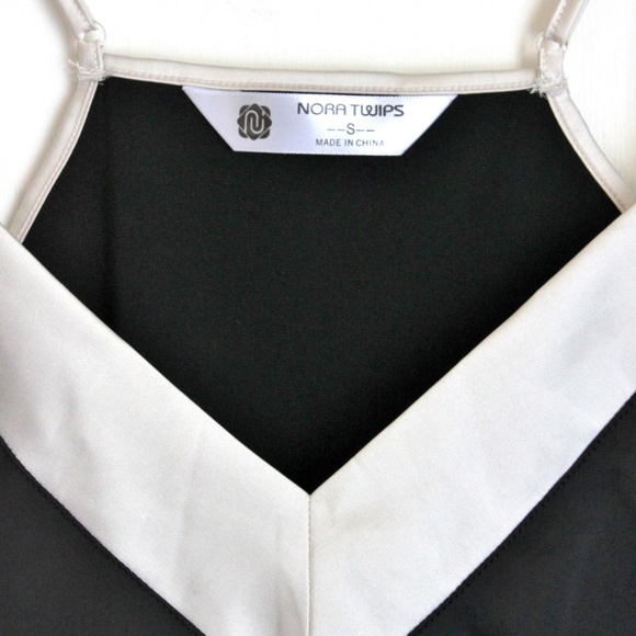 Cami Black Top Poly Satin White Trim Classy Modern - Picture 4 of 8